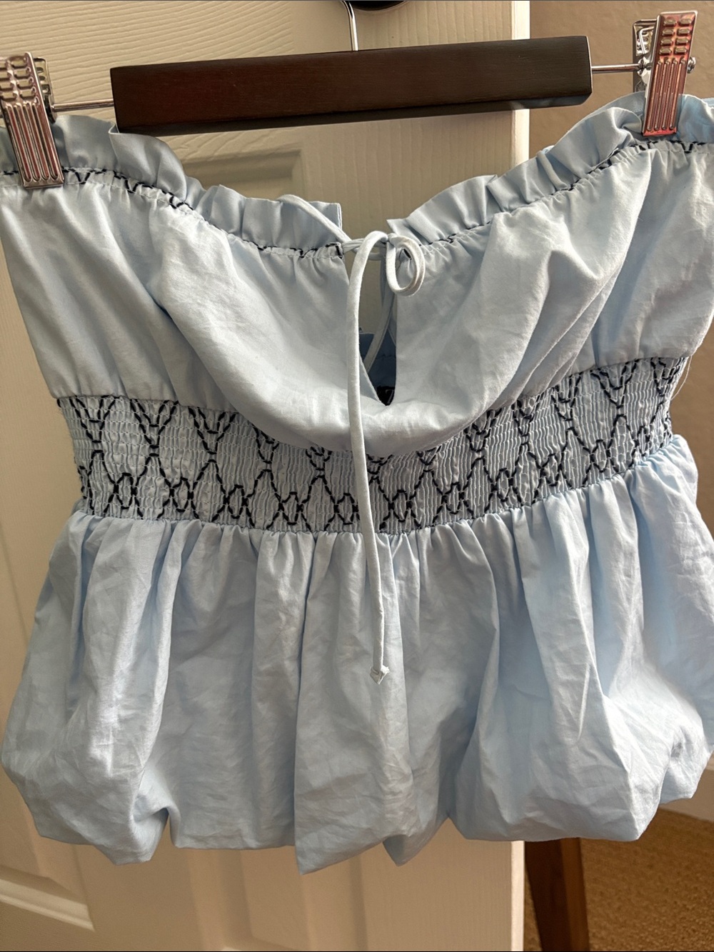 Zara Light Blue strapless bubble peplum Crop Top